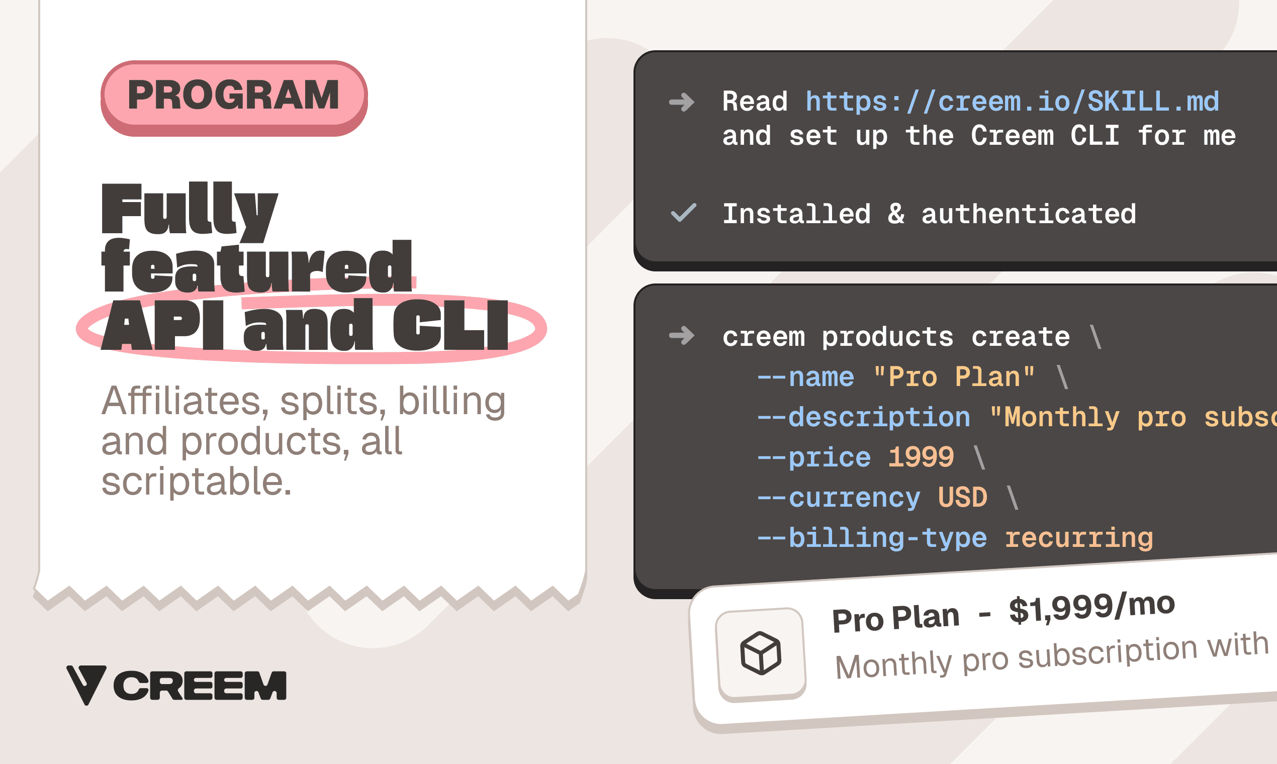 Full API, CLI and MCP coverage, built to be driven by code and agents.