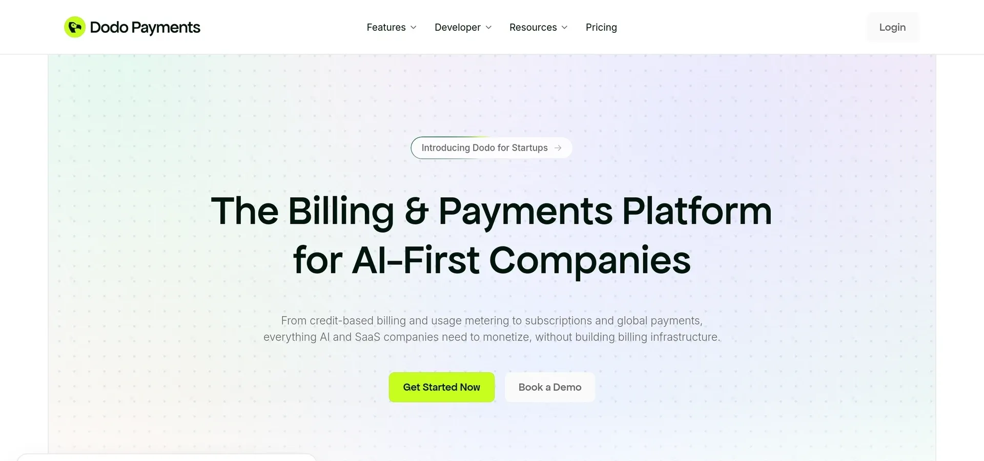 Dodo Payments billing platform for AI companies with subscriptions, usage metering and global payments