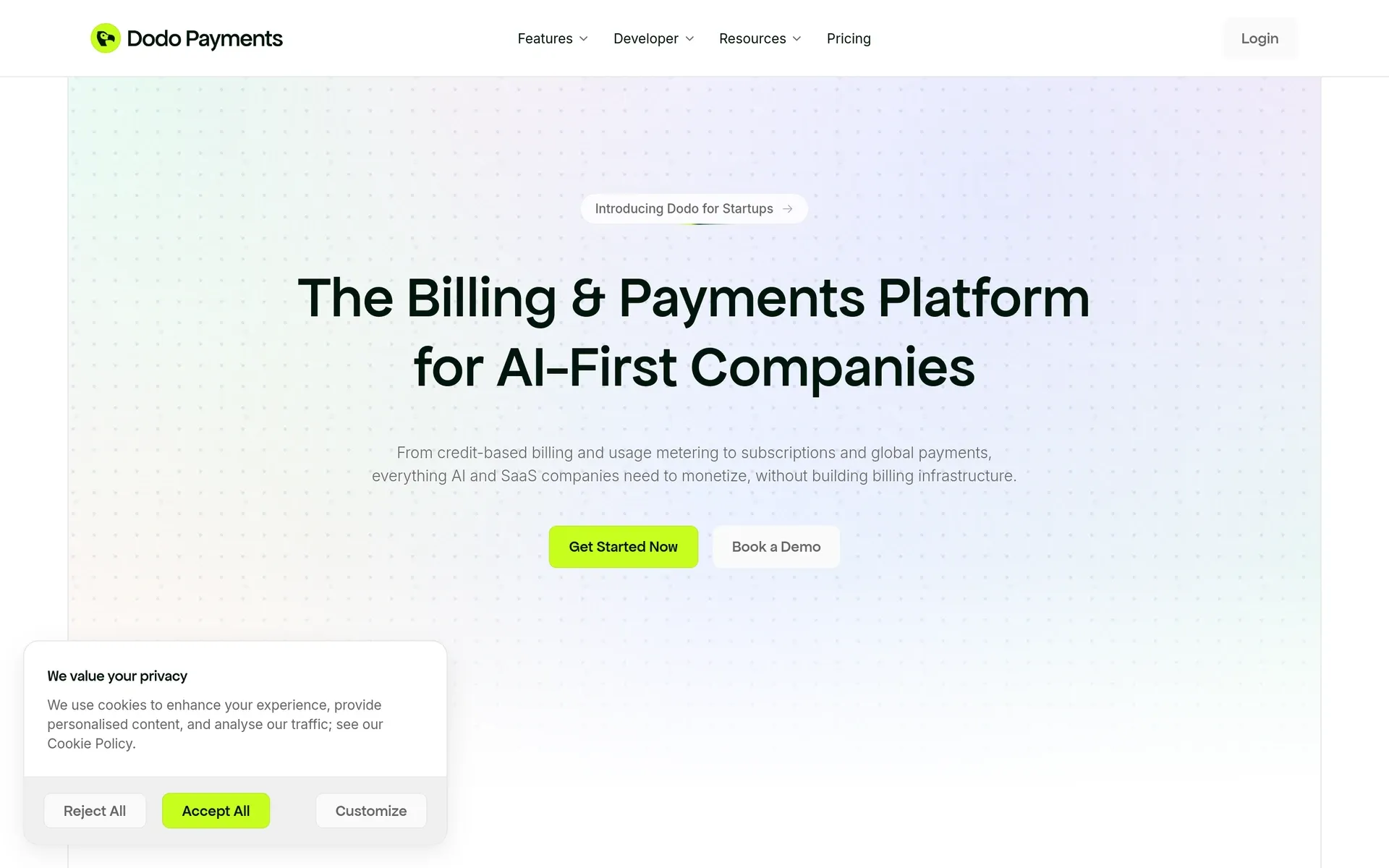 Dodo Payments billing and payments platform for AI companies with credits, usage and subscriptions