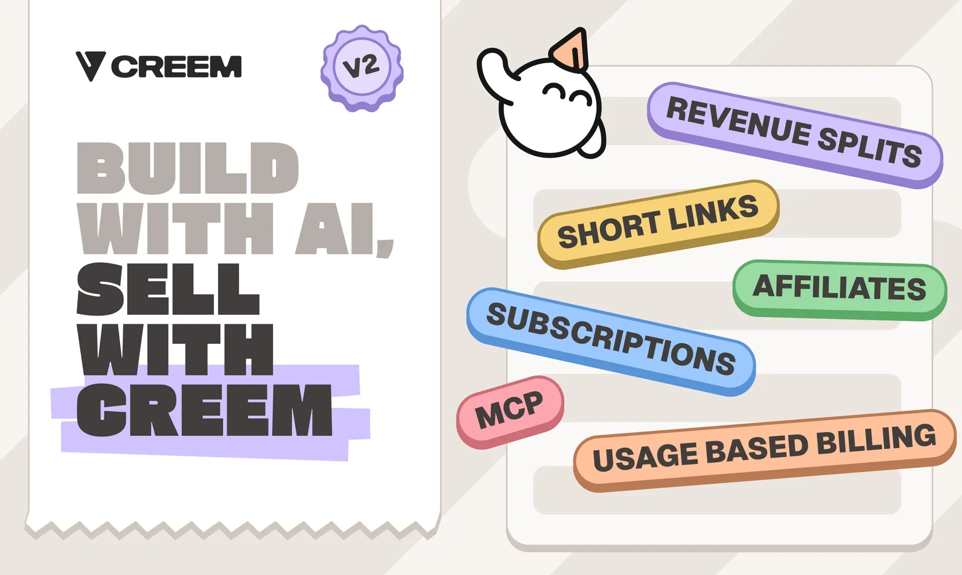 Creem feature overview for subscriptions, usage billing, affiliates and revenue splits