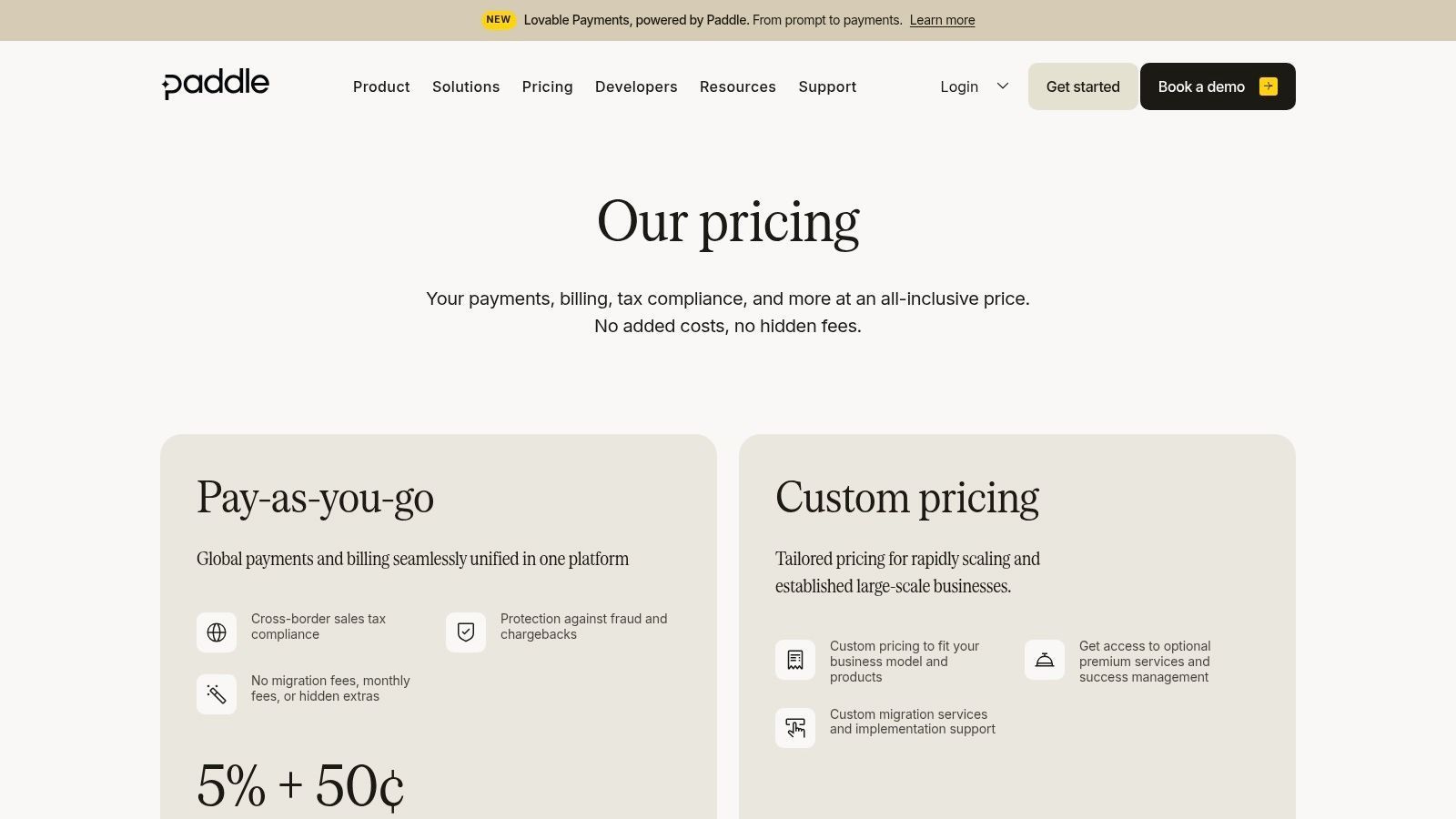 Paddle hosted payment page example for SaaS