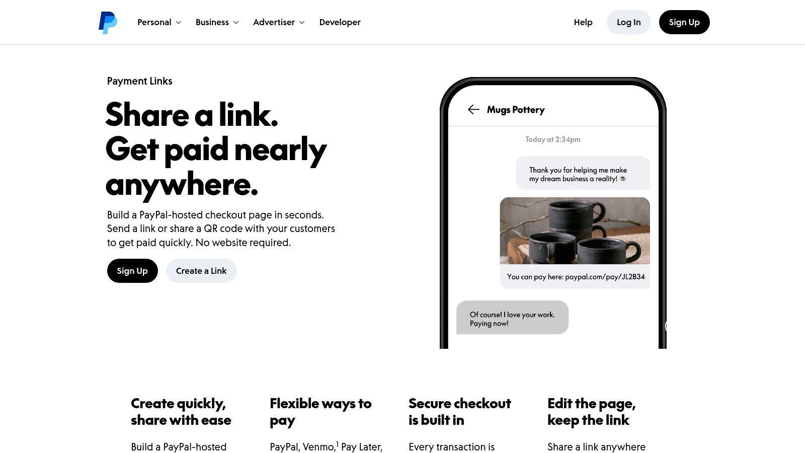 PayPal payment links and buttons hosted payment example