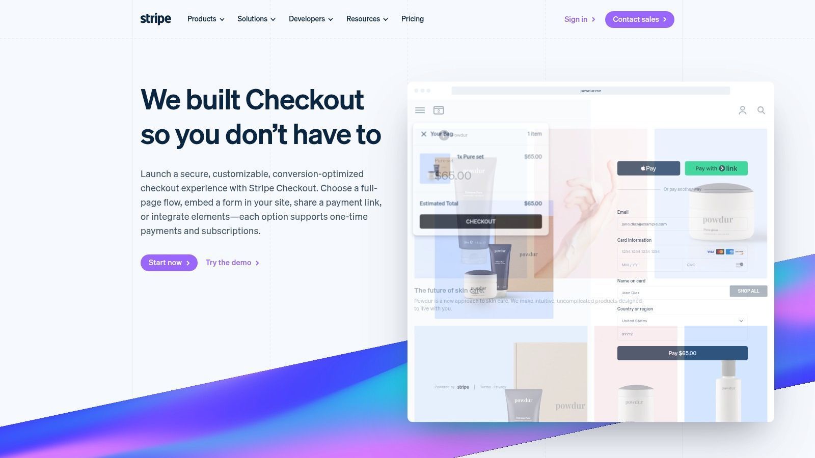 Stripe Checkout hosted payment page example