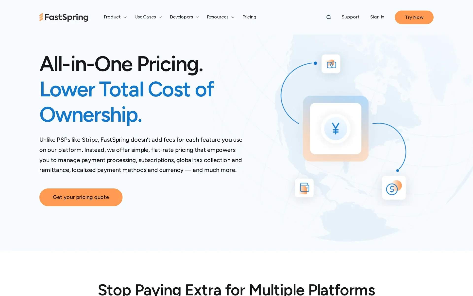 FastSpring pricing page with no published rate and a Get your pricing quote button