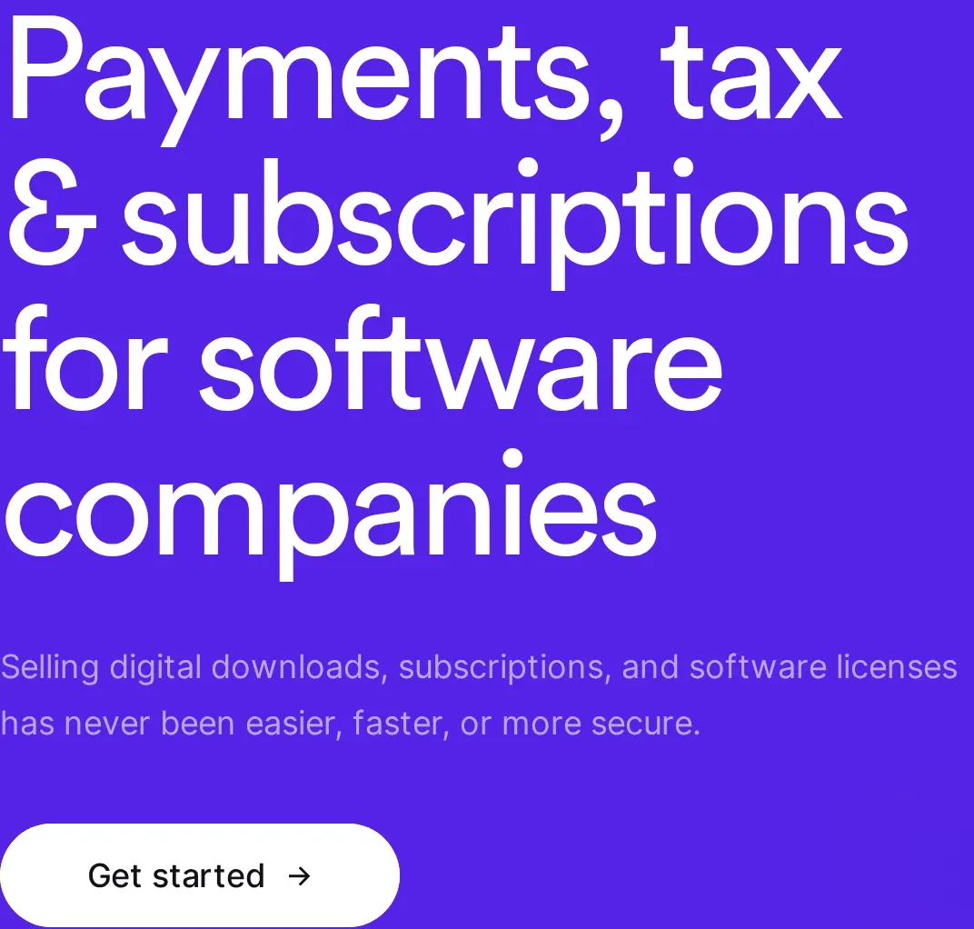 Lemon Squeezy homepage for software payments, tax, subscriptions, downloads and licenses