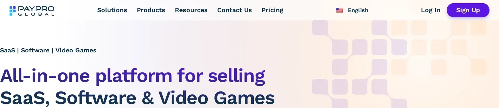 PayPro Global homepage for selling SaaS, software and video games worldwide