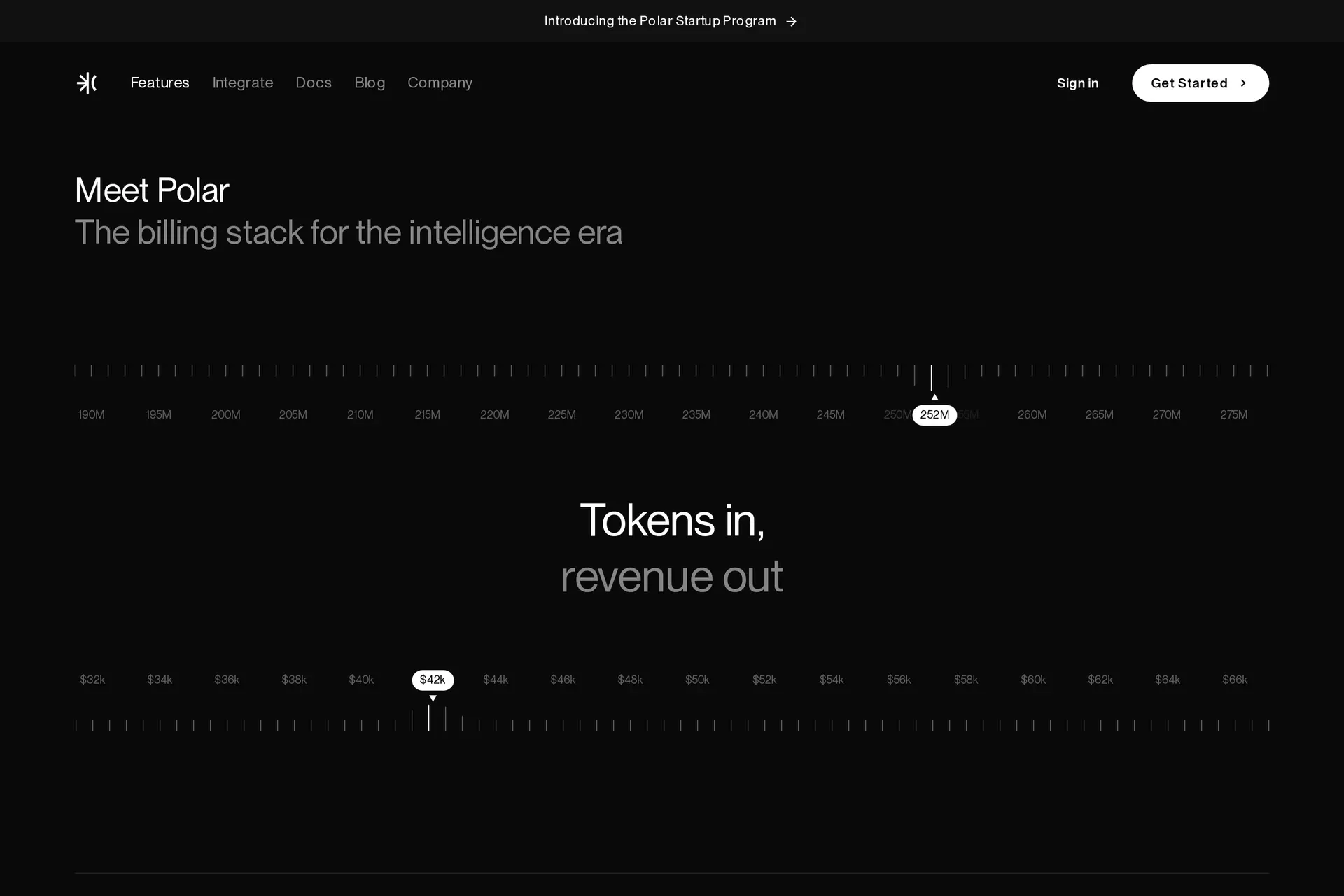 Polar homepage: the billing stack for developer and AI products, with usage-based token billing