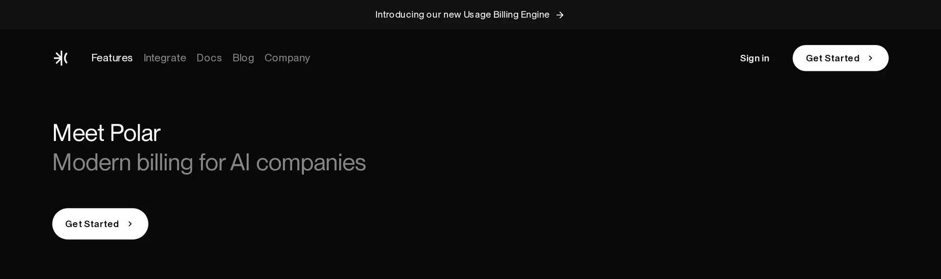 Polar modern billing platform for AI companies, shown on its public landing page