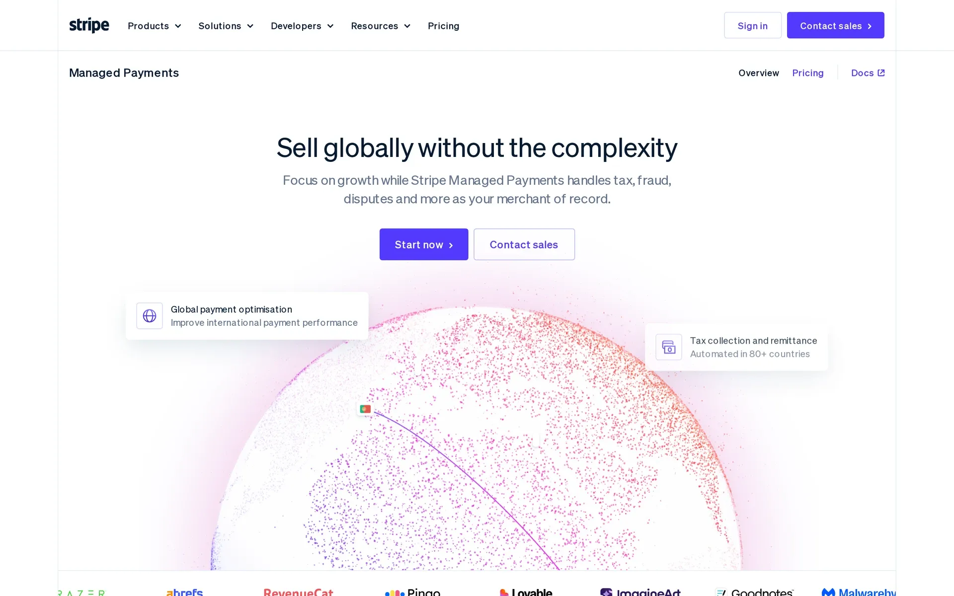 Stripe Managed Payments merchant-of-record service handling global tax, fraud and disputes